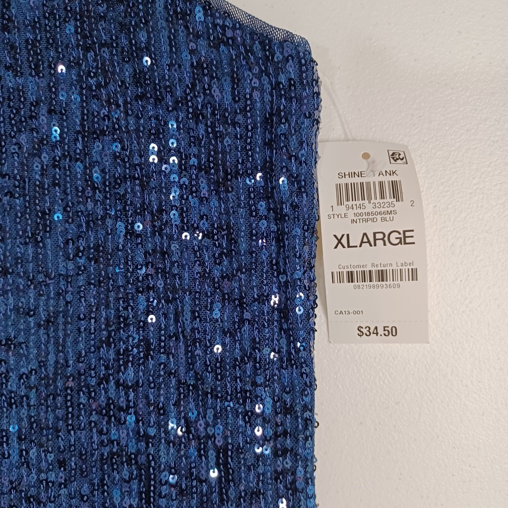 Women's On 34th NWT Blue Sequin Tank/Sleeveless Blouse with Lining Size XL - Picture 10 of 11